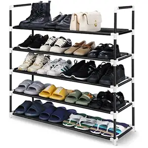 5层鞋黑色金属可堆叠组织器壁橱入口通道卧室储物鞋架