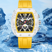 Montre sport de luxe carrée ONOLA 6852 avec cadran en verre et aiguilles, bracelet en caoutchouc, résistante à l'eau pour hommes