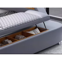 Ensemble de meubles de chambre à coucher moderne multifonctionnel avec lit double, lit intelligent en cuir de luxe taille King avec projecteur de massage