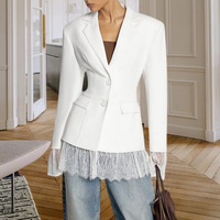 Blazer ajusté pour femme à revers crantés, manches longues, ourlet en dentelle, en polyester élasthanne, idéal pour le bureau et les soirées, vente en gros