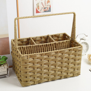 <strong>Wicker</strong> Plastic Woven Plastic Rattan Kitchen <strong>Baskets</strong> <strong>With</strong> <strong>Divider</strong> &amp; Cutlery Holder Wholesale Kitchen New <strong>Basket</strong> <strong>Wicker</strong> Gift Fruit - Product Image 1