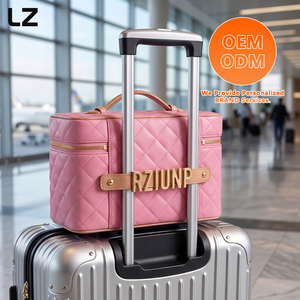 Bolsa de Cosméticos de Cuero Acolchado Personalizada LZ, Bolsa de Maquillaje de Viaje, Estuche de Vanidad, Organizador de Artículos de Aseo con Correa para Equipaje, Rosa - Product Image 2