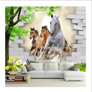 Papier peint photo 3D stéréo cheval <span class=keywords><strong>cassé</strong></span> Papier peint en brique Papier peint salon TV <span class=keywords><strong>fond</strong></span> peler et coller Papier peint - Product Image 2