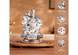 Silver Plated Shiv Parvati Ganesh Murti 5 Inch Hindu Religious Idol Decorative <b>Statue</b> Pooja Home Temple Decor Spiritual Gift - Product Image 4