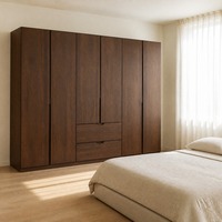 Armoire pleine hauteur sans poignées en mélaminé imitation bois brun foncé, avec tiroirs, en kit (KD), fabrication OEM/ODM sur mesure