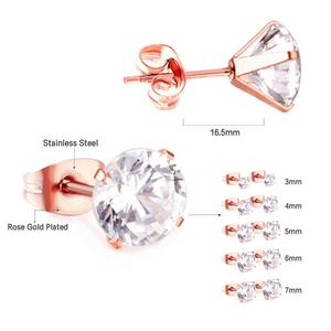 Boucles d'oreilles en acier inoxydable plaqué or 18 carats avec zircon cubique, style simple et élégant, pour femmes - Product Image 3