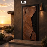 Porte d'entrée extérieure britannique pré-assemblée, étanche, isolée thermiquement, en bois massif, design moderne à lattes horizontales