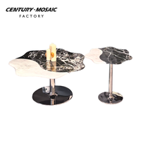 Ensemble de tables basses Centurymosaic en marbre noir et blanc, table basse irrégulière en pierre naturelle, table d'appoint pour salon