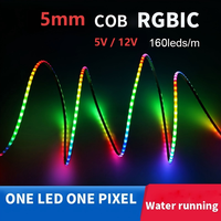 Bande LED à pixels RGBIC 5050 adressables WS2812, PCB étroit de 5 mm, 160 LED/mètre, alimentation USB 12 V CC, IP20, cuivre, pour décoration intérieure