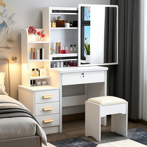 Modern Sürgülü Aynalı Makyaj Masası, LED Makyaj Lambası ile, Yatak Odası Makyaj Alanı için Tuvalet Masası - Product Image 2