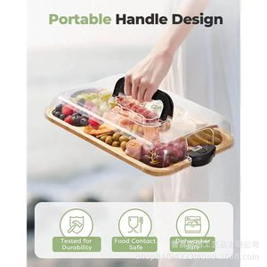 Tabla de servir de bambú con tapa y compartimentos, bandeja de madera para aperitivos y plato de queso para fiestas - Product Image 2
