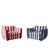 Fauteuil simple design en tissu rayé rouge et blanc, style américain, pour chambre d'étude, petit appartement, séjour décontracté ou maison d'hôtes