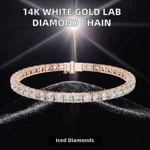 5CT Round Men Women Jewelry Hip Hop Iced Real <b>Solid</b> 14k White <b>Gold</b> Vvs Lab Grown Brilliant Cut Diamond Tennis Chain Bracelet - Product Image 2