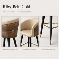 Chaise de bar en cuir PU marron crème avec design de ceinture rétro pour îlot de cuisine, café, bar, restaurant, hôtel, comptoir de maison
