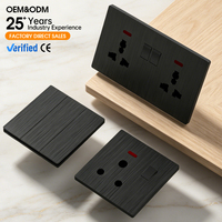 Prise murale universelle ultra-mince KSQ noire brossée, ignifuge, 10A/16A 250V IP16, avec indicateur néon