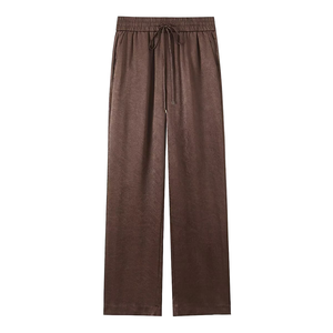 Pantalon tricoté ample pour femme, taille mi-haute, avec cordon de serrage, coupe décontractée, couleur unie, longueur intégrale, idéal pour l'automne - Product Image 1