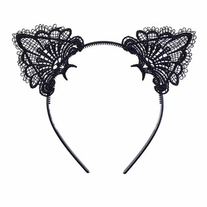 Sexy Black <strong>Lace</strong> Cat Ears <strong>Headbands</strong> Lovely Crochet <strong>Headbands</strong> Show Girl Hair Accessories - Product Image 4