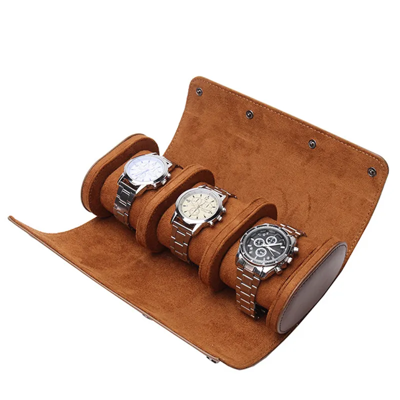 2022ホット販売製品3スロットカスタムロール時計包装ボックス2色ヴィンテージ高級革時計ボックス収納ボックス