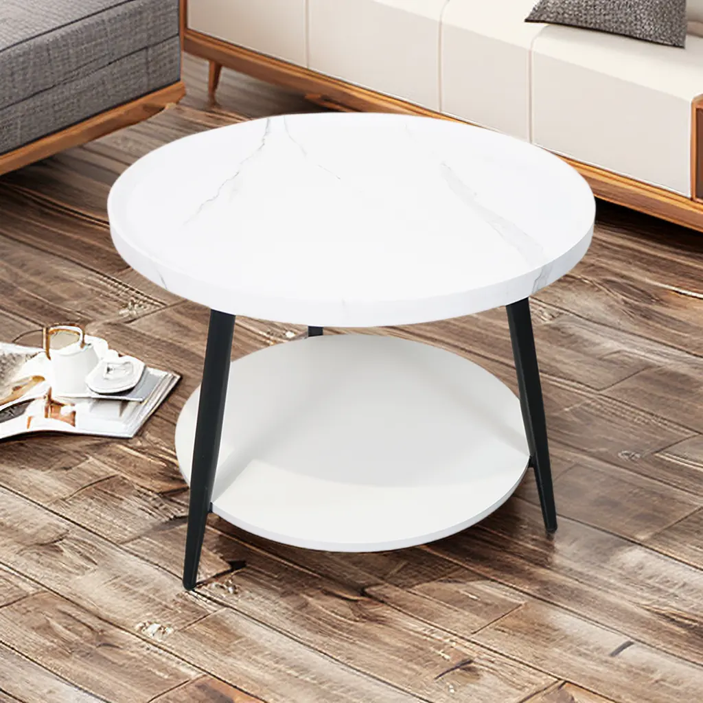 Modern Design with Sturdy Steel Frame MDF Wood Furniture for Living Room and Bedroom Coffee Table 2-Tier Side Table Tea Table