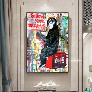 Peintures à l'Huile sur Toile Suivez vos Rêves <span class=keywords><strong>Art</strong></span> Mural Urbain Graffiti <span class=keywords><strong>Pop</strong></span> <span class=keywords><strong>Art</strong></span> Impression sur Toile pour Salon Décoration Cuadros - Product Image 2