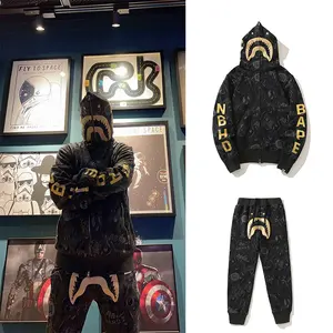Bathing ape shark camo zip up hoodies streetwear 100% cotton NBHD skull black gold Sweatshirt unisex full zip bapees hoodie