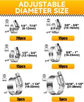 Kit d'assortiment de colliers de serrage pour tuyaux, 70 pièces, colliers de serrage à vis sans fin en acier inoxydable 304, adaptés aux tuyaux de 1/4 " à 1 1/2 " (6 à 38 mm)