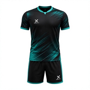 Maillot de football pour homme X Sports City, noir et vert, imprimé par sublimation, 100% polyester, manches courtes, respirant et anti-transpiration - Product Image 1