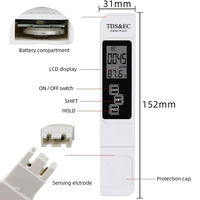 Pena Penguji Air 3 in 1 TDS EC Meter Temp, Monitor Kualitas Air Digital Akurasi Tinggi untuk Air Minum, Sistem RO, Akuarium