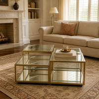 Ensemble de table basse modulaire en métal doré et verre, 4 pièces, étagère miroir, salon, fabrication OEM ODM