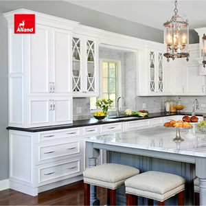 Alland Malaysia Meuble <span class=keywords><strong>de</strong></span> <span class=keywords><strong>cuisine</strong></span> gris élégant avec tiroirs encastrés, portes à persiennes à montants <span class=keywords><strong>et</strong></span> <span class=keywords><strong>plan</strong></span> <span class=keywords><strong>de</strong></span> <span class=keywords><strong>travail</strong></span> - Product Image 4