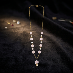Collier personnalisé plaqué rhodium avec perles de quartz rose et perles de culture d'eau douce, style Y, pour femme, bijou de luxe, cadeau de mariée - Product Image 4