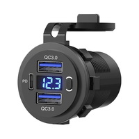 Pengisi Daya Mobil Dual USB Quick Charge 3.0 PD USB-C dengan Amplifier Stereo 12V Voltmeter & Sakelar Daya untuk Mobil, Kapal, Truk