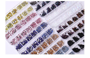 12 Grids Colorful AB <b>Pink</b> Flatback Circular <b>Drill</b> Glass Stones Nails Charm Acrylic for Nail Diamond Art Fashionable DIY Boxes - Product Image 6