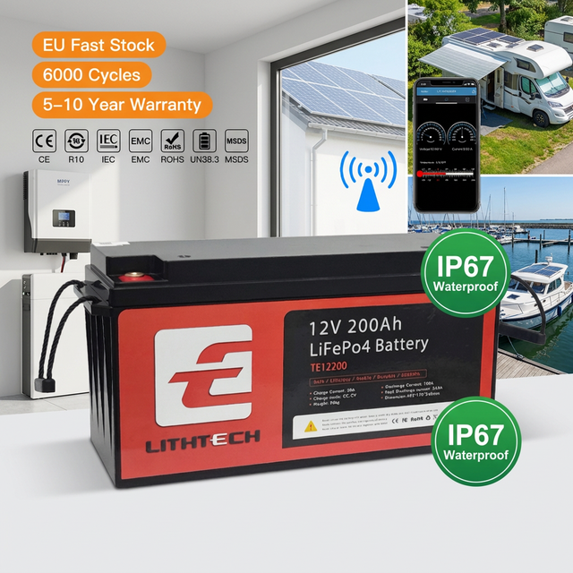 Lithtech Lifepo4 Battery 12V 100Ah 200Ah 300Ah 400Ah 100 300 200 Ah Deep Cycle 12 V Volt 12.8V Solar 24V 12V Lithium Ion Battery