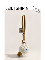 Porte-clés Kawaii en crochet crème glacée, mignon, vert menthe, en peluche, breloque de sac, jouet alimentaire rembourré fait main pour filles, pendentif de sac à dos, cadeau