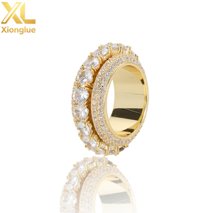 Wholesale Rose Gold Plated Brass Iced Out Hip Hop Wedding <b>Ring</b> for Men with Rotating <b>CZ</b> Stones Cuban Style - Product Image 2