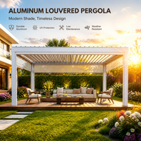 Pergola bioclimatique de luxe en aluminium thermolaqué avec porte coulissante en verre, toit réglable, étanche, pour jardin extérieur, sur mesure