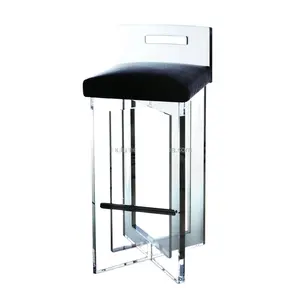 Modern Clear Acrylic Bar Stool Chair Legs Black Leather Cover Dongguan high bar chair living room furniture