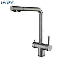 Robinet de cuisine 3-en-1 avec purificateur d'eau, extractible, chaud/froid, anti-éclaboussures, télescopique et rotatif en acier inoxydable 304