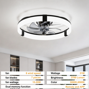 Ventilador de techo de perfil bajo blanco de 19.7 pulgadas con luz, ventilador de techo empotrado de 5 aspas con luz, LED regulable de 3000K-6500K para dormitorio - Product Image 6