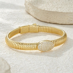 Pulseira de Luxo Cravejada com Moissanite Oval, Banhada a Ouro 18K, Prata Esterlina 925, Corrente Flexível Tipo Cobra, para Mulheres e Homens - Product Image 4
