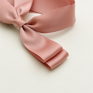 Qianji jepit rambut ekor panjang simpul ganda, jepit rambut Satin pita halus warna Solid klip rambut bebek - Product Image 5