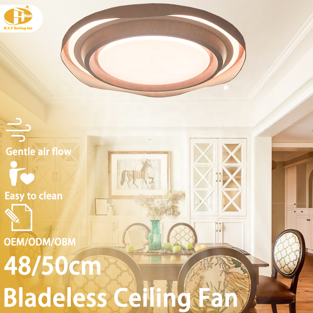 Wave Shape Bladeless Flush Mount Ceiling Fan Light Multi-layer Ring Dimmable LED Silent DC Motor With Remote Control for Bedroom