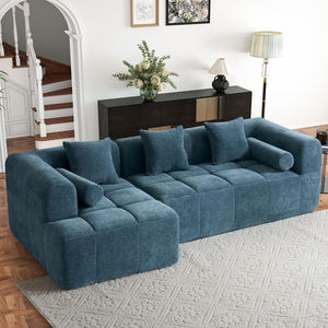 Canapé d'angle en tissu Teddy Bear blanc cassé de qualité commerciale pour salon, emballé sous vide, pour l'achat à l'étranger, échantillons gratuits - Product Image 2