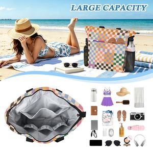 Bolsa de Mano para Mujer con Diseño a Cuadros Coloridos, Cierre de Cremallera, Diseño Moderno, Bolsa de Compras para Todas las Temporadas - Product Image 5