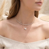Collier Pendentif Horizontal Goutte d'Eau Plate en Argent 925 Plaqué Or, 3 Tailles (1ct, 2ct, 3ct), Bijou Tendance, Vente en Gros
