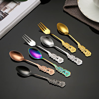 Cuillère à fruits créative en acier inoxydable avec fleur de rose, ensemble de fourchettes pour thé, dessert, café, miel, remuer, ustensile en métal