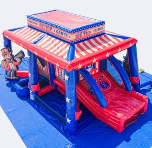 <span class=keywords><strong>บ้าน</strong></span>เกมส์เป่าลมขนาดใหญ่รูปทรงละครสัตว์, เกมส์บิ๊กท็อปของพีที ป๊อปคอร์น, ศูนย์เกมส์งานรื่นเริงเป่าลม 6-in-1 สีแดง ขาว น้ำเงิน - Product Image 1