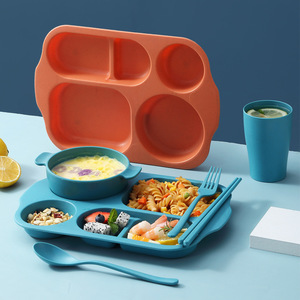 Juego de Platos Compartimentados de Paja de Trigo Younis, 6 Piezas, Vajilla Creativa para Estudiantes, Tazón de Arroz, Palillos, Vaso para Agua - Product Image 3