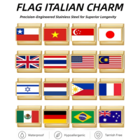 Breloque italienne plaquée or avec drapeau de pays du monde, 9 mm, en acier inoxydable, pour bracelet DIY avec drapeau national, idéale pour la fabrication de bijoux souvenirs de voyage